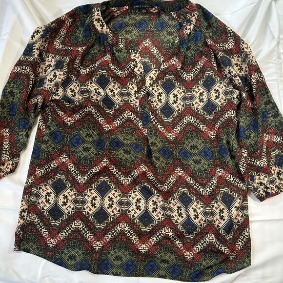 Zac & Rachel L Peasant Top Brown Blouse Bell Sleeves Lightweight Pullover Boho - Picture 1 of 3